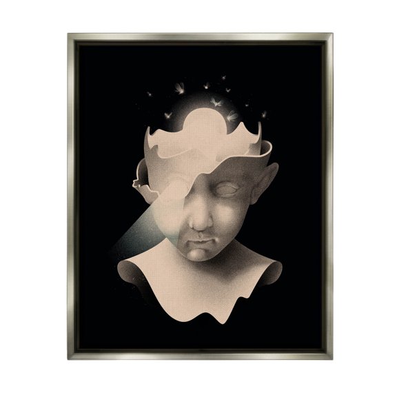 Stupell Industries Surreal Face Fireflies Composition Graphic Art Luster Gray Floating Framed Canvas Print Wall Art, Design by Matheus Lopes Castro