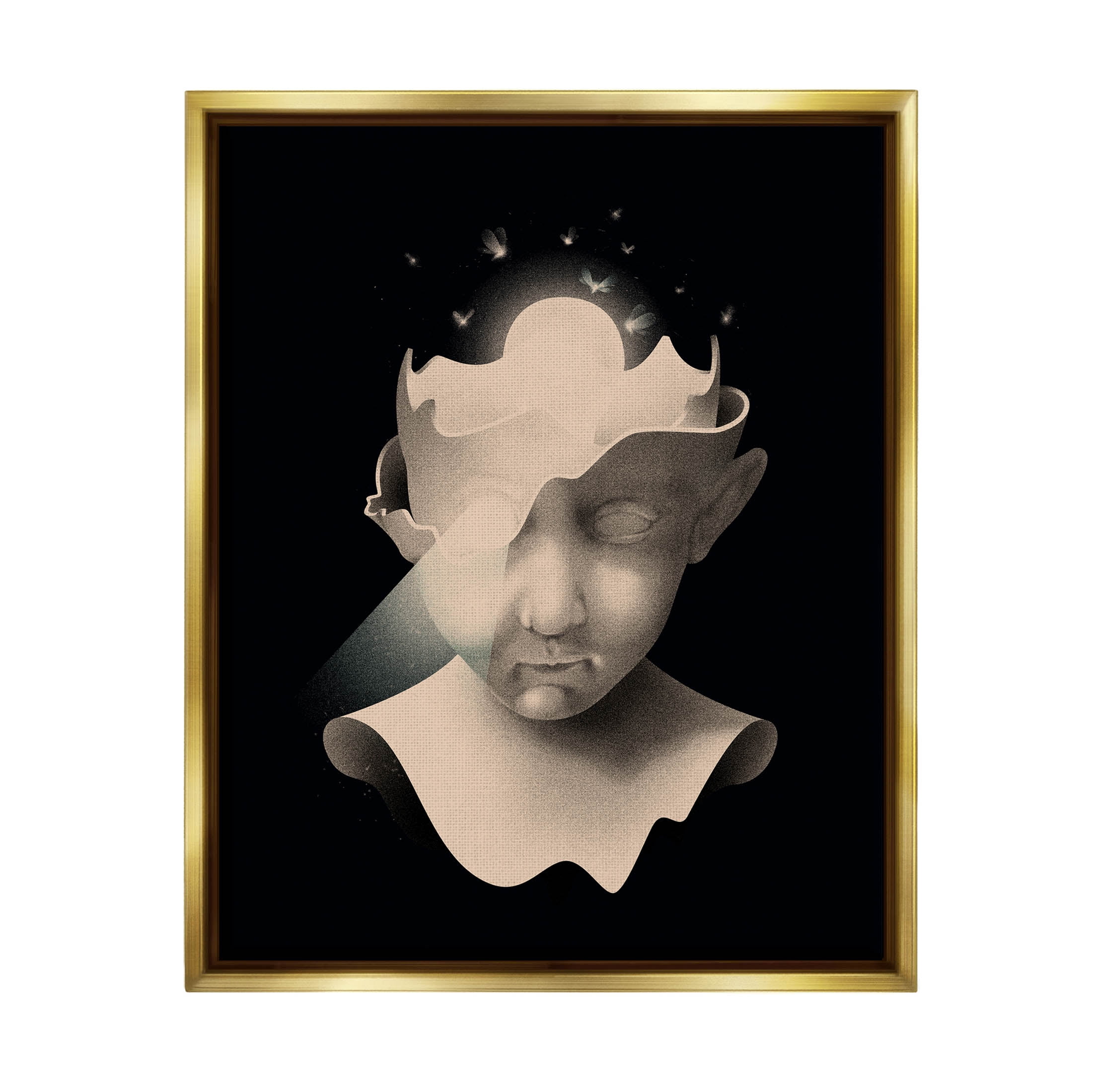 Stupell Industries Surreal Face Fireflies Composition Graphic Art Metallic Gold Floating Framed Canvas Print Wall Art, Design by Matheus Lopes Castro