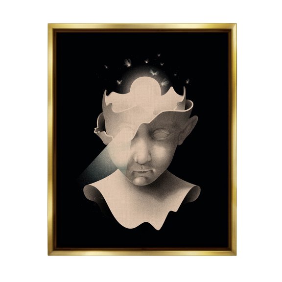 Stupell Industries Surreal Face Fireflies Composition Graphic Art Metallic Gold Floating Framed Canvas Print Wall Art, Design by Matheus Lopes Castro