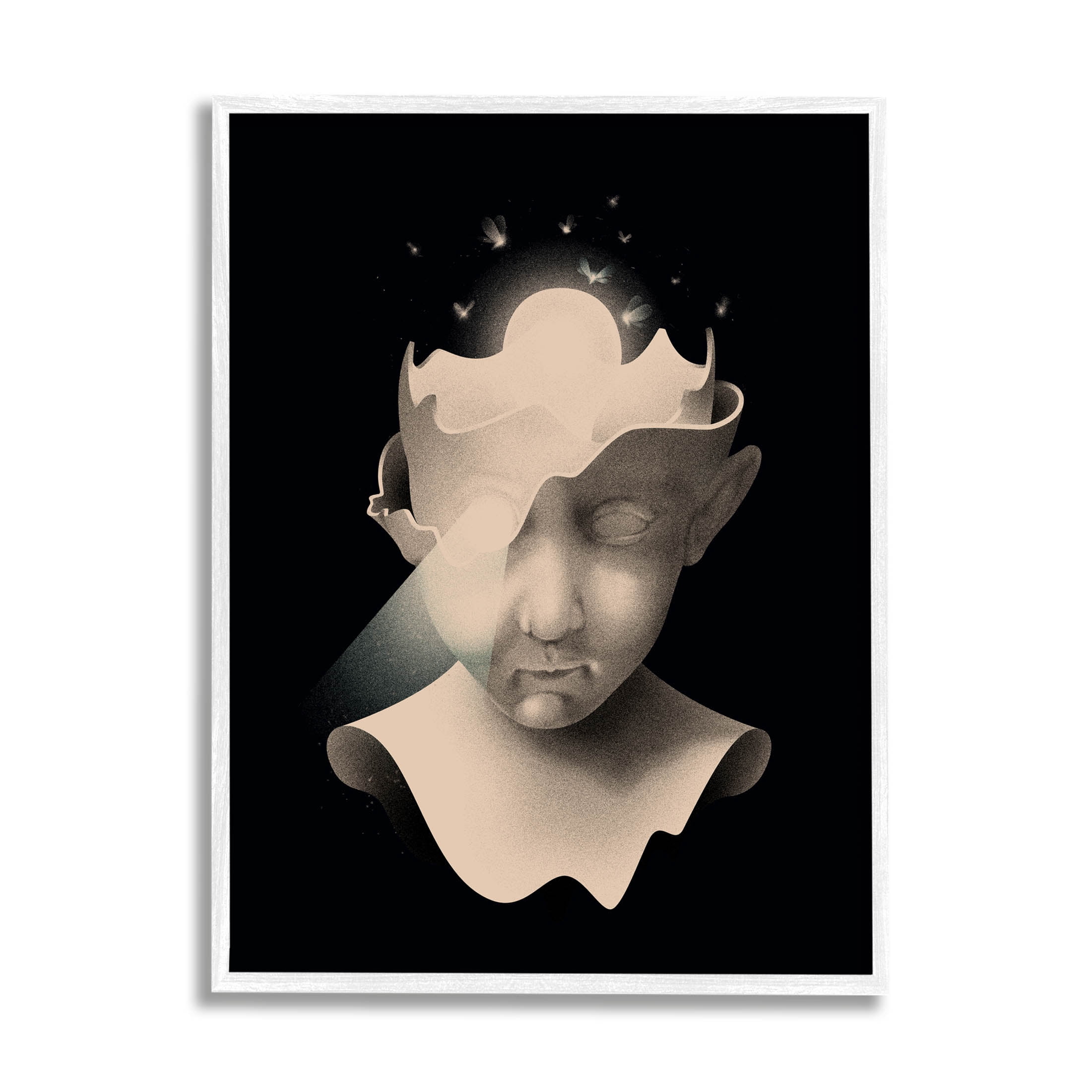 Stupell Industries Surreal Face Fireflies Composition Graphic Art White Framed Art Print Wall Art, Design by Matheus Lopes Castro