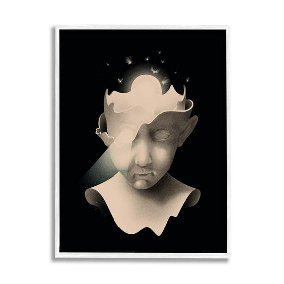 Stupell Industries Surreal Face Fireflies Composition Graphic Art White Framed Art Print Wall Art, Design by Matheus Lopes Castro