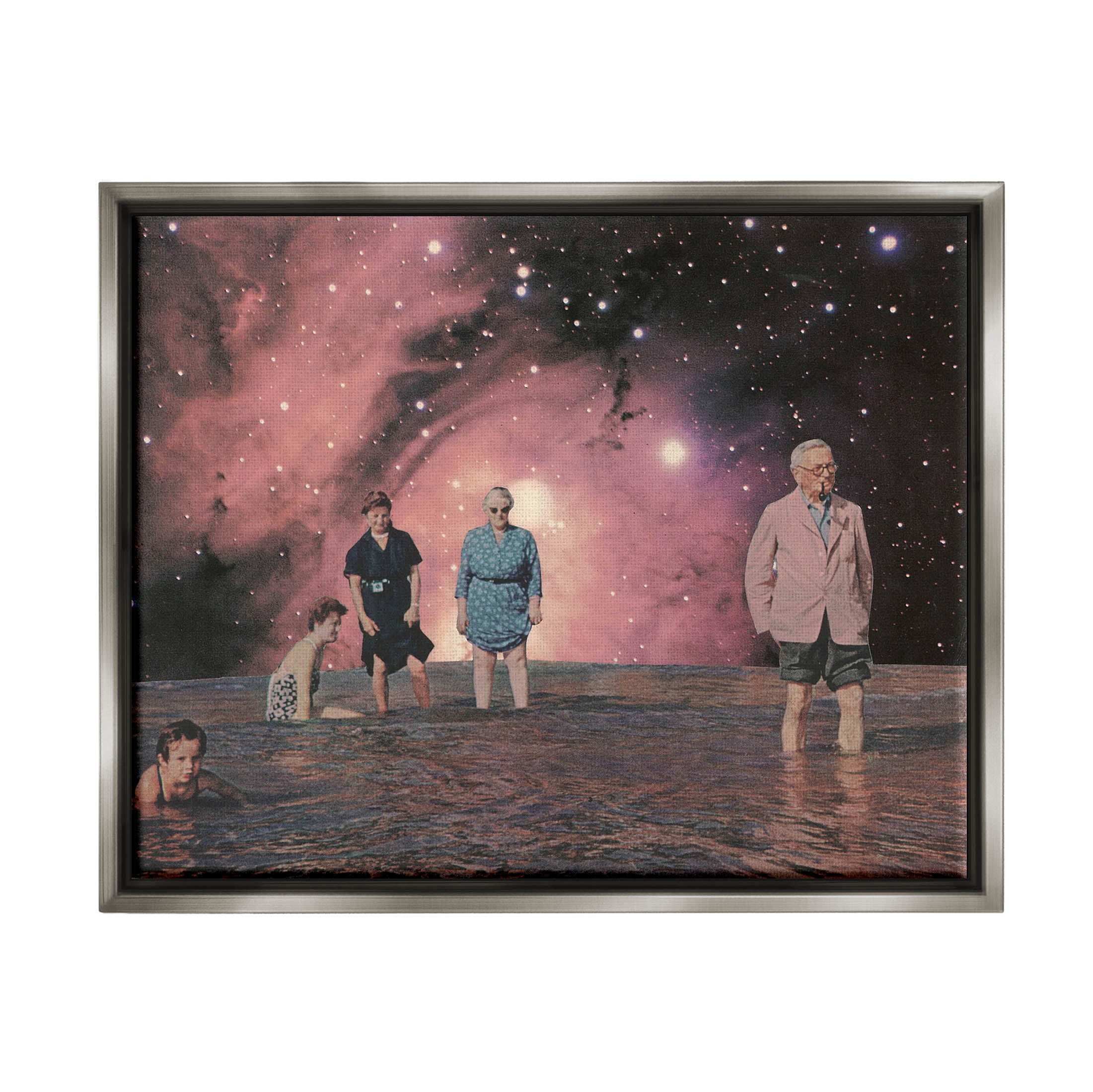 Stupell Industries Surreal Family Vivid Galaxy Planet Graphic Art Luster Gray Floating Framed Canvas Print Wall Art, Design by Matheus Lopes Castro