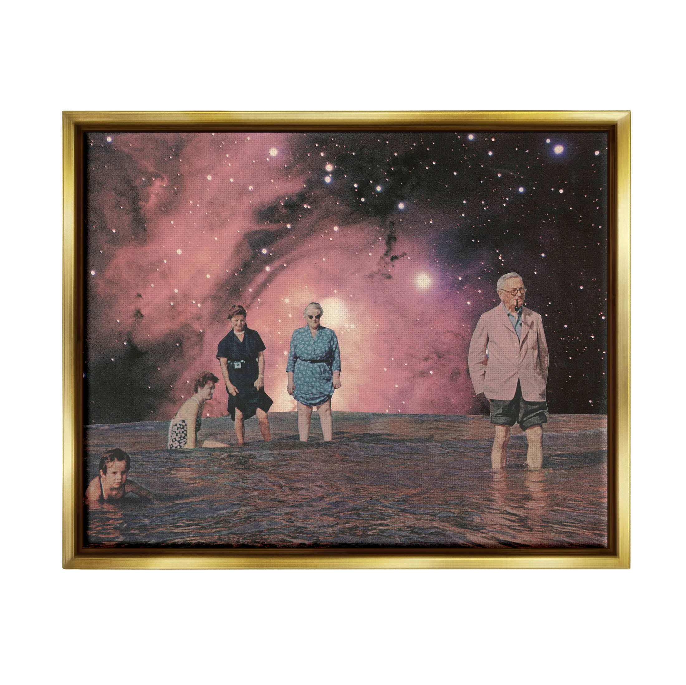 Stupell Industries Surreal Family Vivid Galaxy Planet Graphic Art Metallic Gold Floating Framed Canvas Print Wall Art, Design by Matheus Lopes Castro