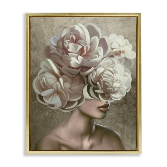 Stupell Industries Surreal Female with Flowers Gold Framed Floater Canvas Wall Art design by Anna Lischenko, 21 x 17