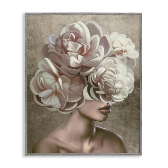 Stupell Industries Surreal Female with Flowers Gray Framed Giclee Art design by Anna Lischenko, 14 x 11