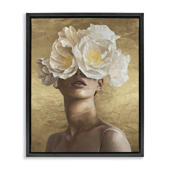 Stupell Industries Surreal Flower Lady People Painting Black Floater Framed Canvas Art Print Wall Art, 17 x 21