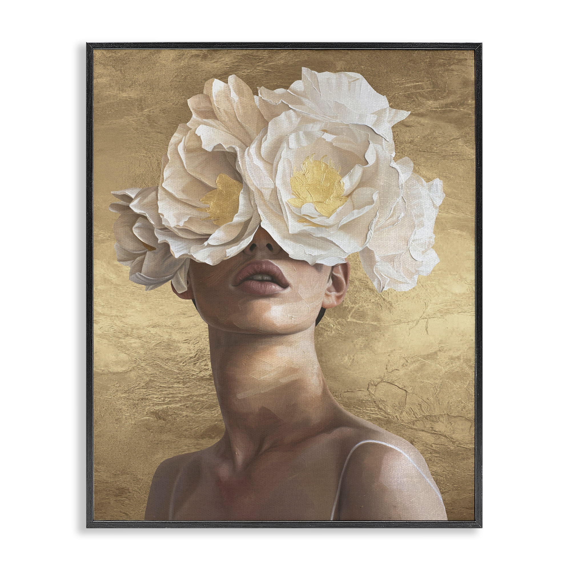 Stupell Industries Surreal Flower Lady People Painting Black Framed Art Print Wall Art, 16 x 20