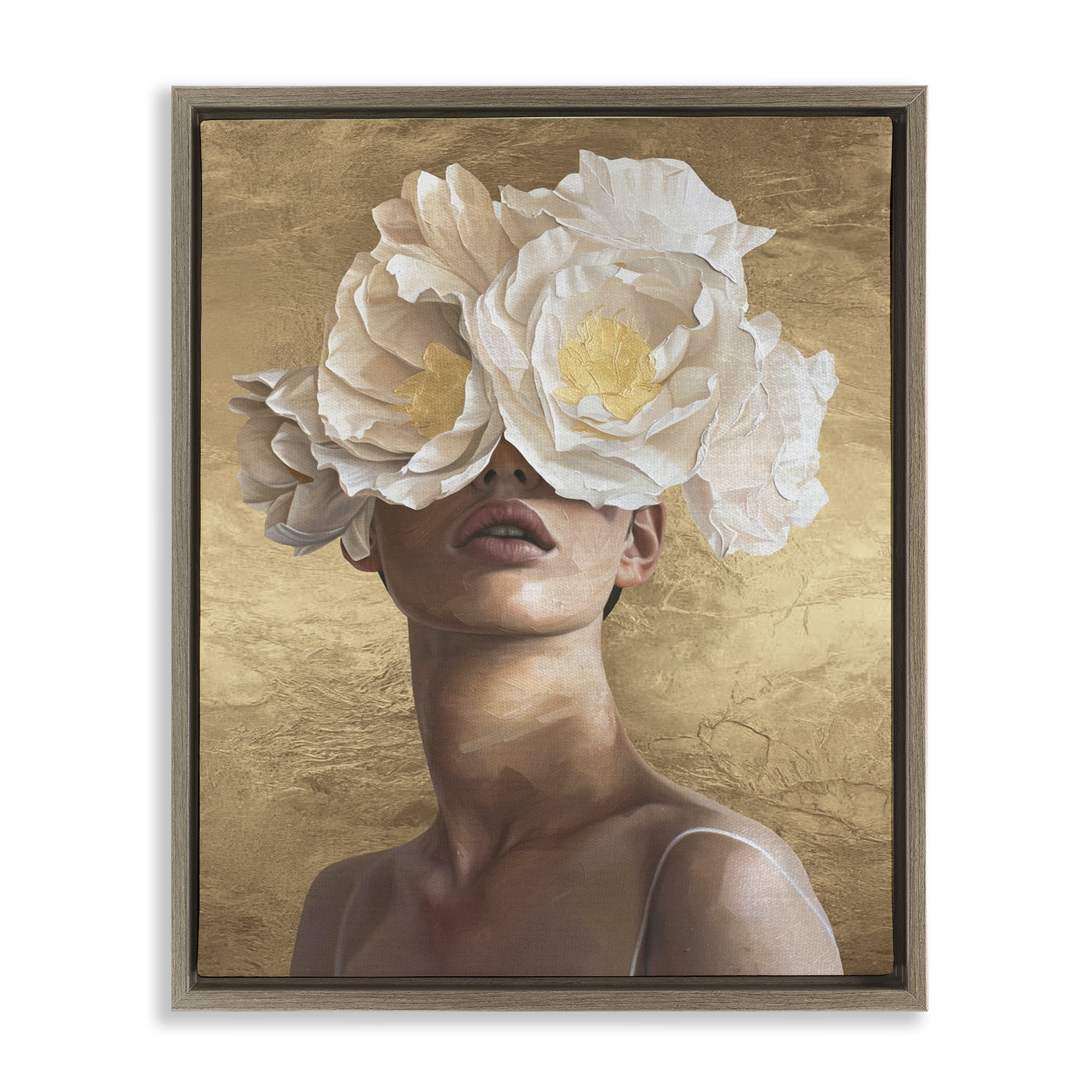 Stupell Industries Surreal Flower Lady People Painting Brown Floater Framed Canvas Art Print Wall Art, 25 x 31