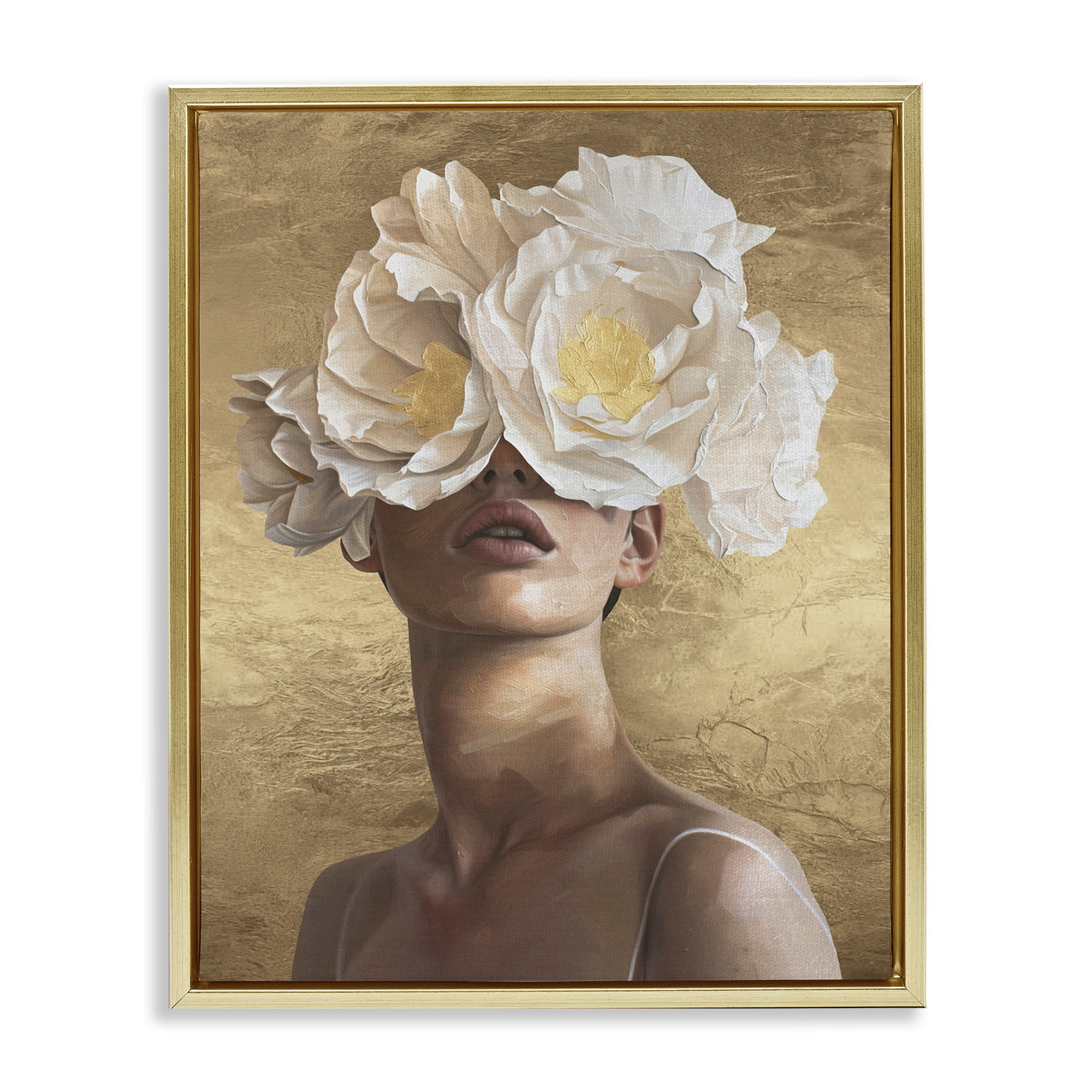Stupell Industries Surreal Flower Lady People Painting Gold Floater Framed Canvas Art Print Wall Art, 17 x 21