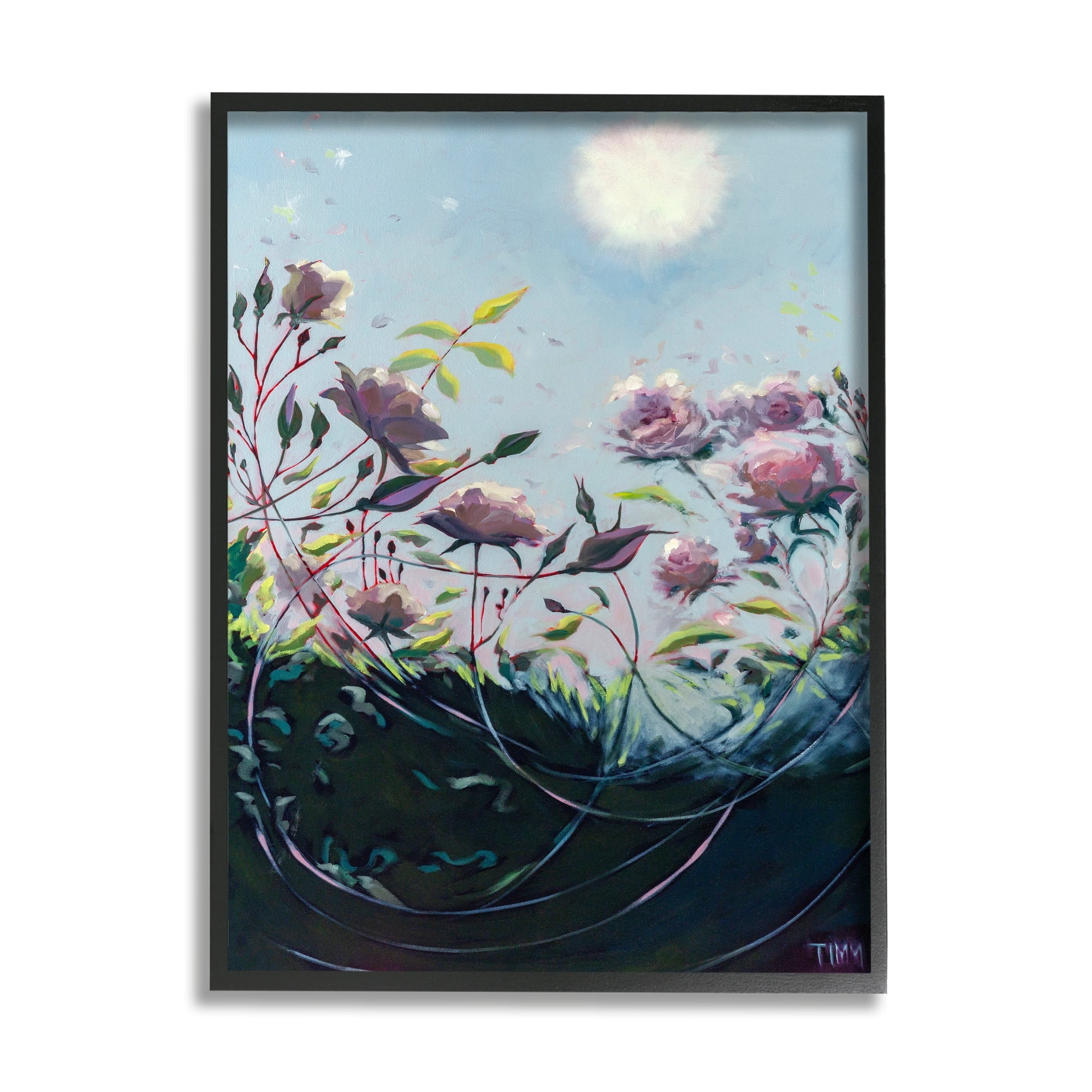 Stupell Industries Surreal Intertwining Flower Stems Modern Sky Landscape Painting Black Framed Art Print Wall Art, Design by Lisa Timmerman