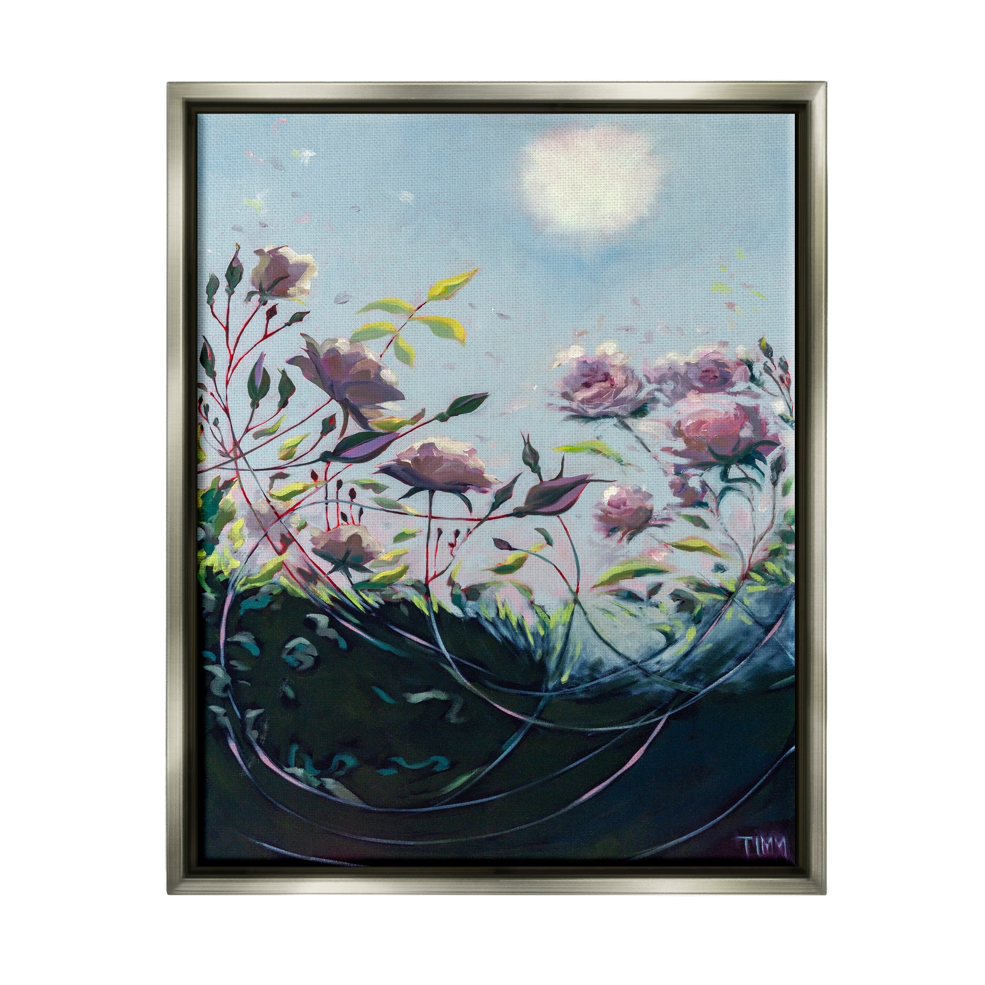 Stupell Industries Surreal Intertwining Flower Stems Modern Sky Landscape Painting Luster Gray Floating Framed Canvas Print Wall Art, Design by Lisa Timmerman