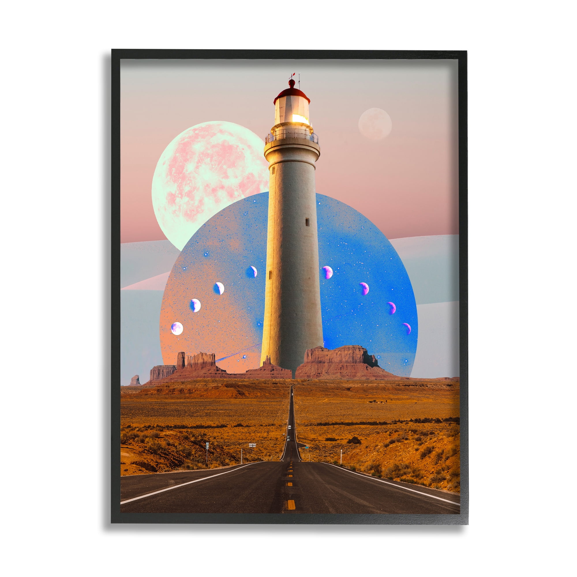 Stupell Industries Surreal Lighthouse in Desert Landscape Painting Black Framed Art Print Wall Art, 24 x 30