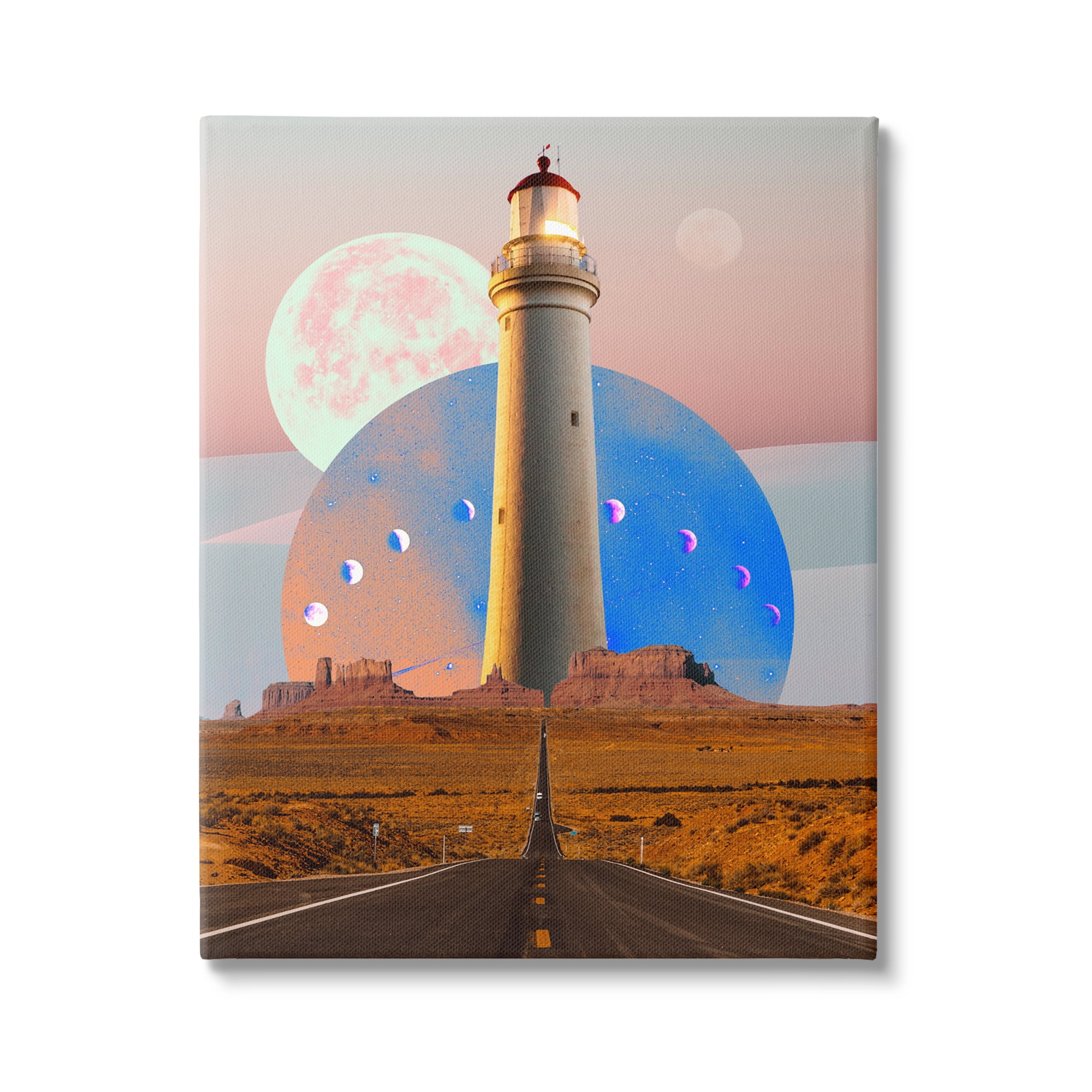 Stupell Industries Surreal Lighthouse in Desert Landscape Painting Gallery Wrapped Canvas Art Print Wall Art, 16 x 20