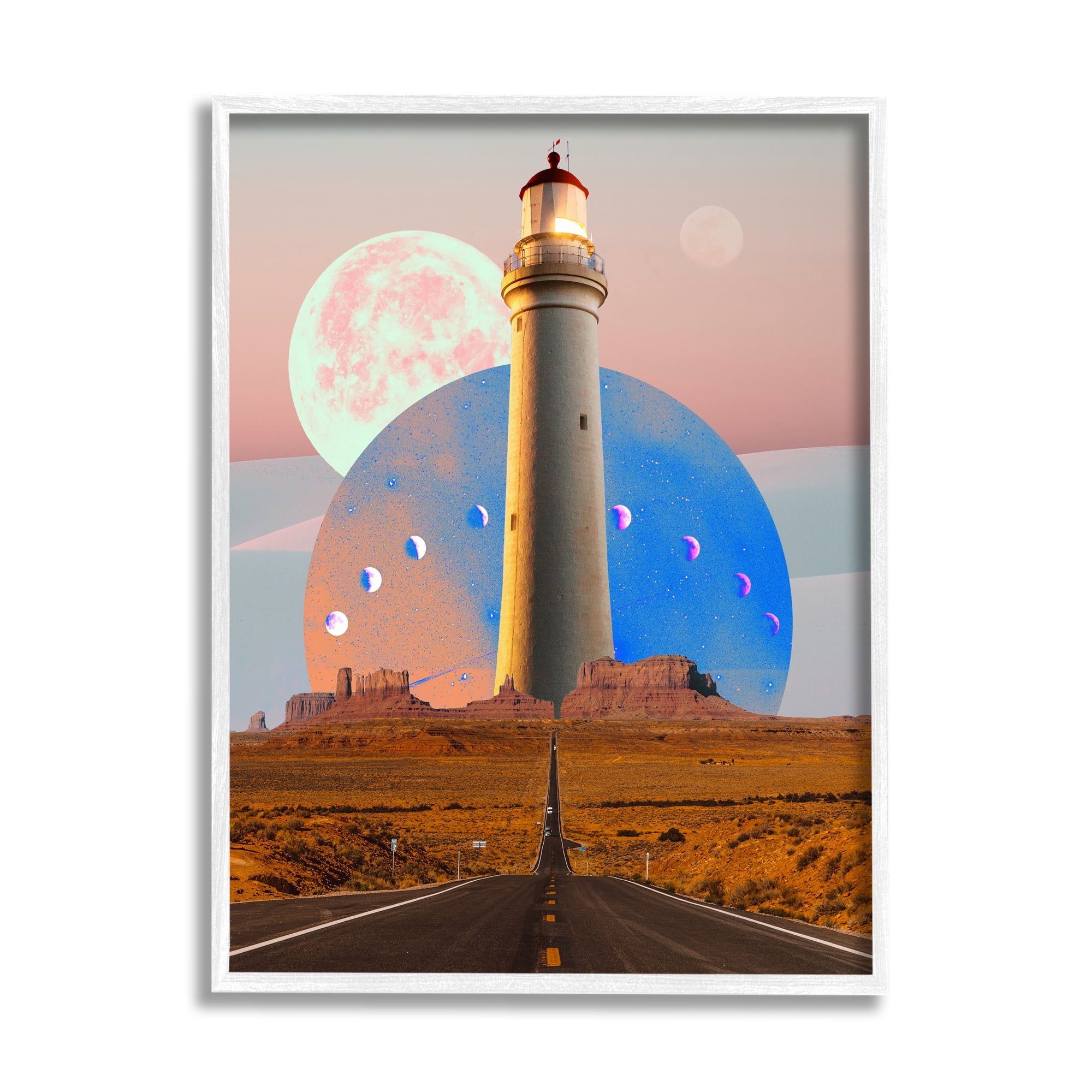 Stupell Industries Surreal Lighthouse in Desert Landscape Painting White Framed Art Print Wall Art, 11 x 14