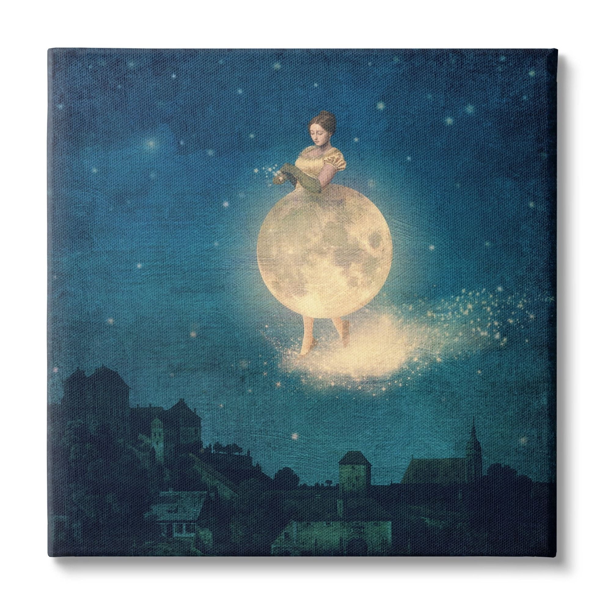 Stupell Industries Surreal Lunar Woman Nighttime Stars Cityscape Canvas Wall Art, 17 x 17, Design by Paula Belle Flores