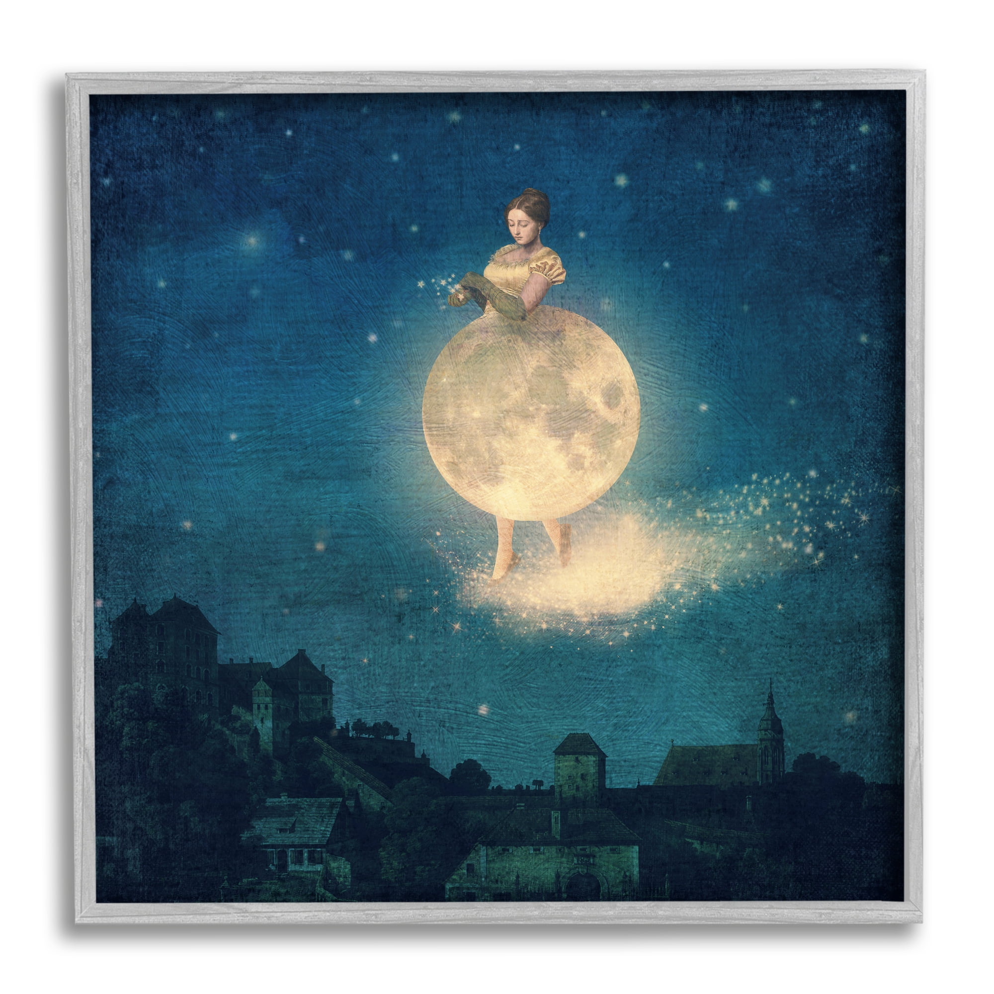 Stupell Industries Surreal Lunar Woman Nighttime Stars Cityscape Framed Wall Art, 12 x 12, Design by Paula Belle Flores