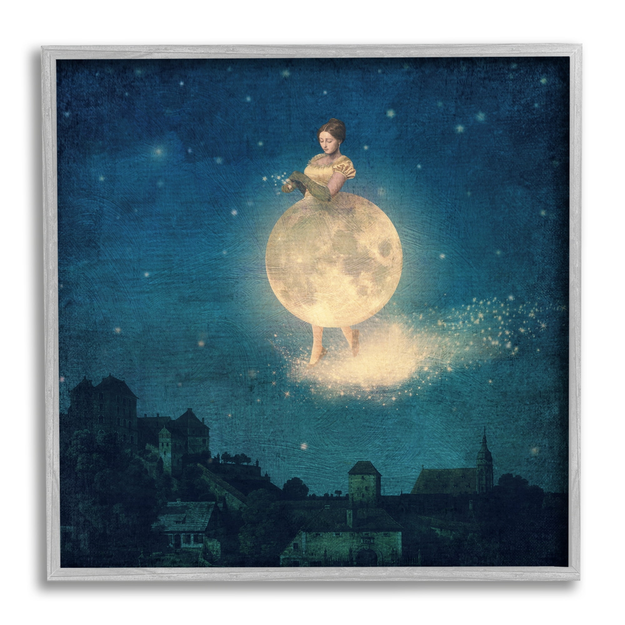 Stupell Industries Surreal Lunar Woman Nighttime Stars Cityscape Framed Wall Art, 24 x 24, Design by Paula Belle Flores