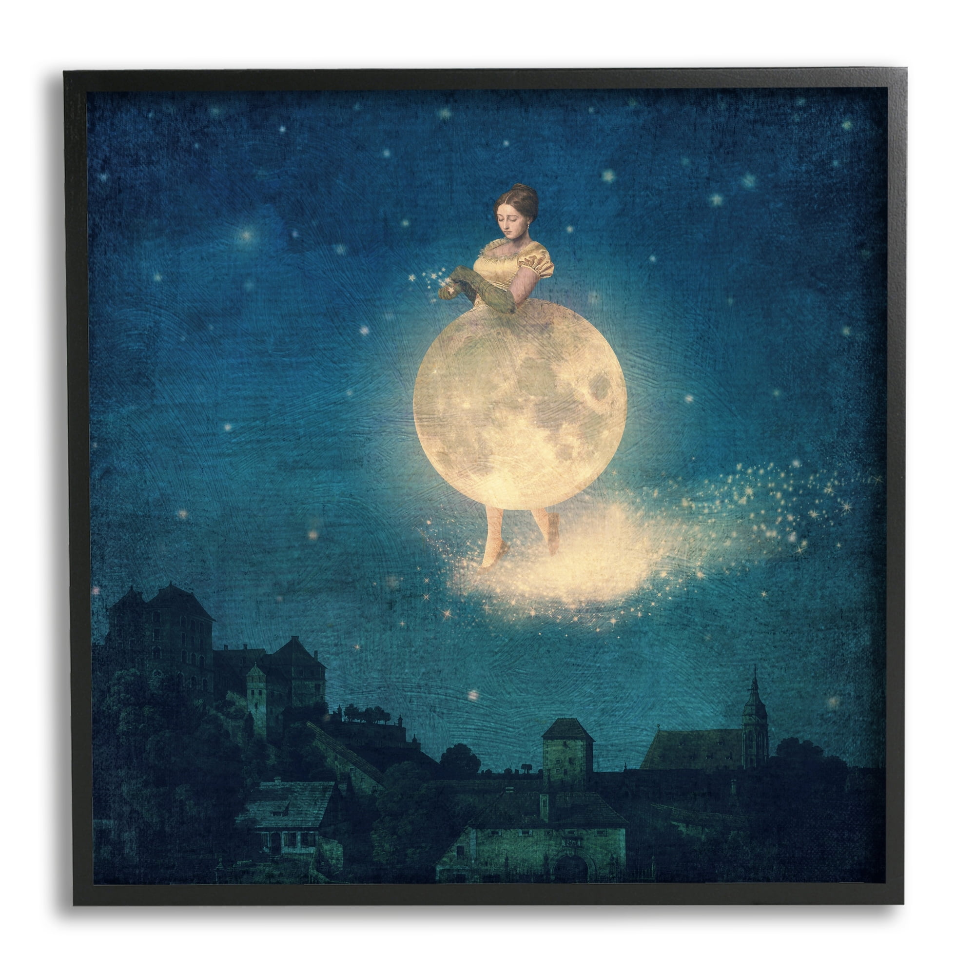 Stupell Industries Surreal Lunar Woman Nighttime Stars Cityscape Framed Wall Art, 24 x 24, Design by Paula Belle Flores