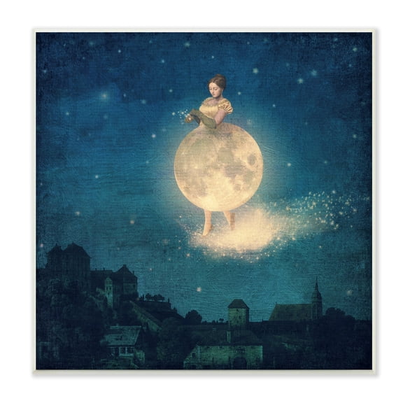 Stupell Industries Surreal Lunar Woman Nighttime Stars Cityscape Wood Wall Art, 12 x 12, Design by Paula Belle Flores