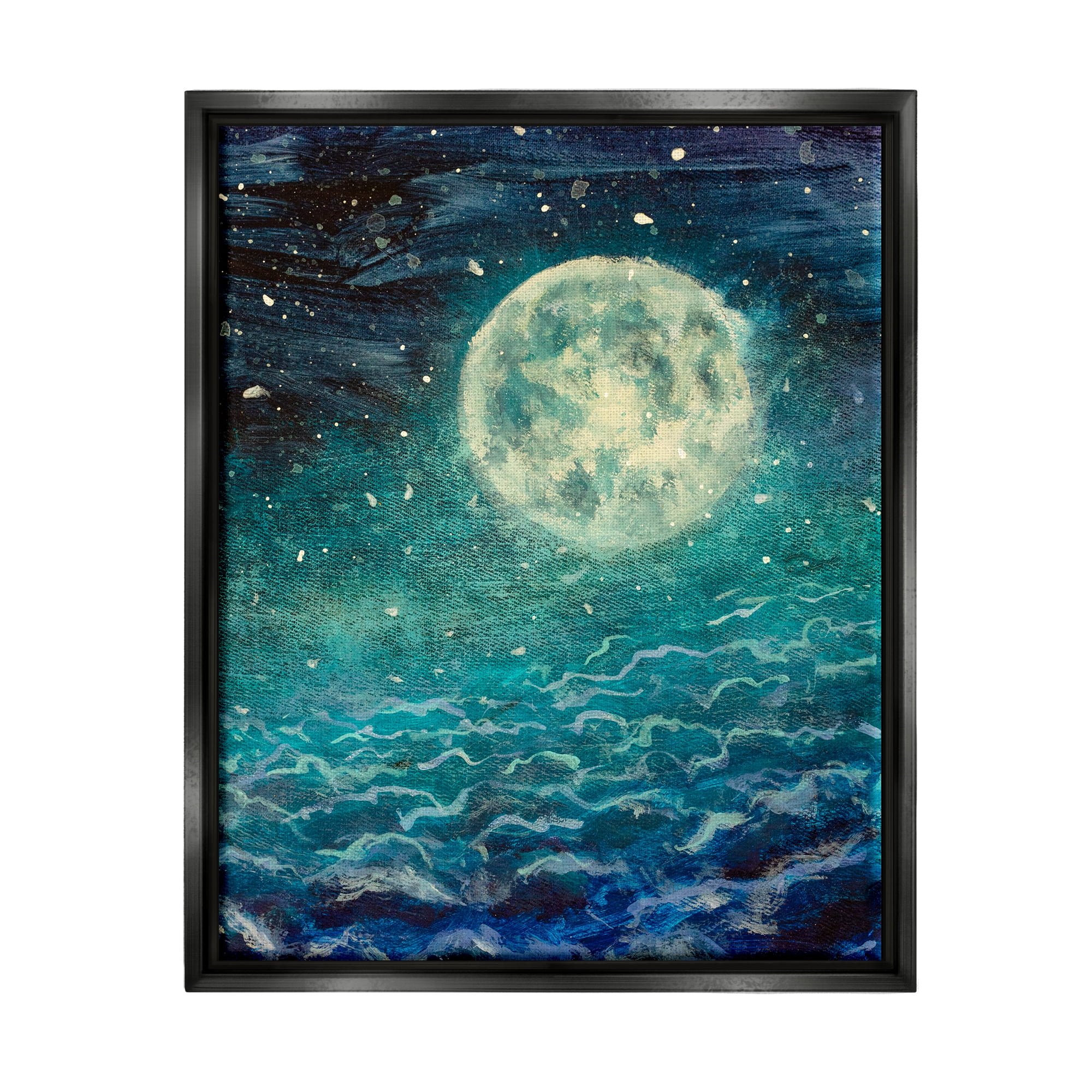 Stupell Industries Surreal Moon & Clouds Nature Painting Black Floater Framed Art Print Wall Art, 17 x 21