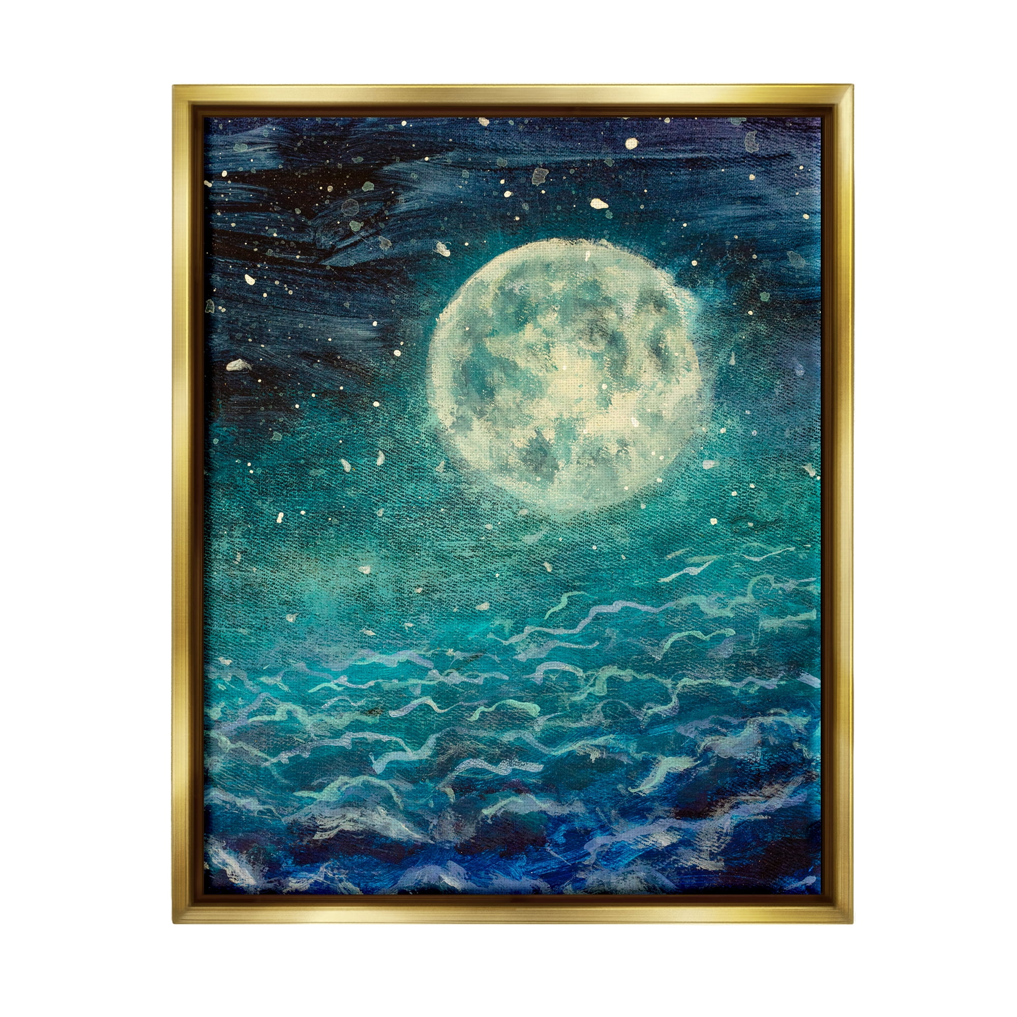 Stupell Industries Surreal Moon & Clouds Nature Painting Gold Floater Framed Art Print Wall Art, 17 x 21