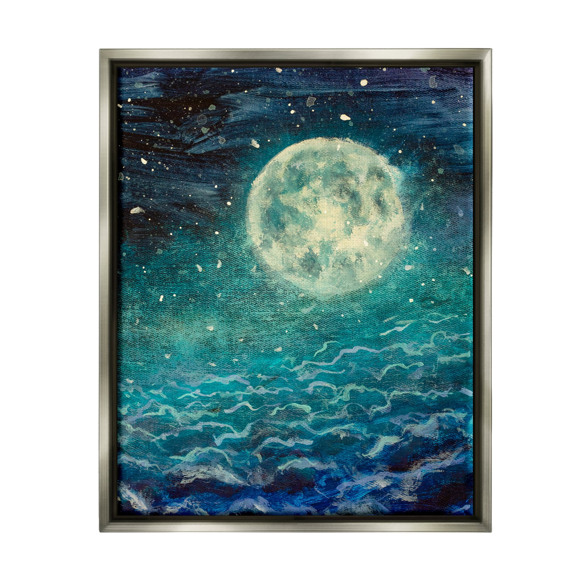Stupell Industries Surreal Moon & Clouds Nature Painting Gray Floater Framed Art Print Wall Art, 17 x 21