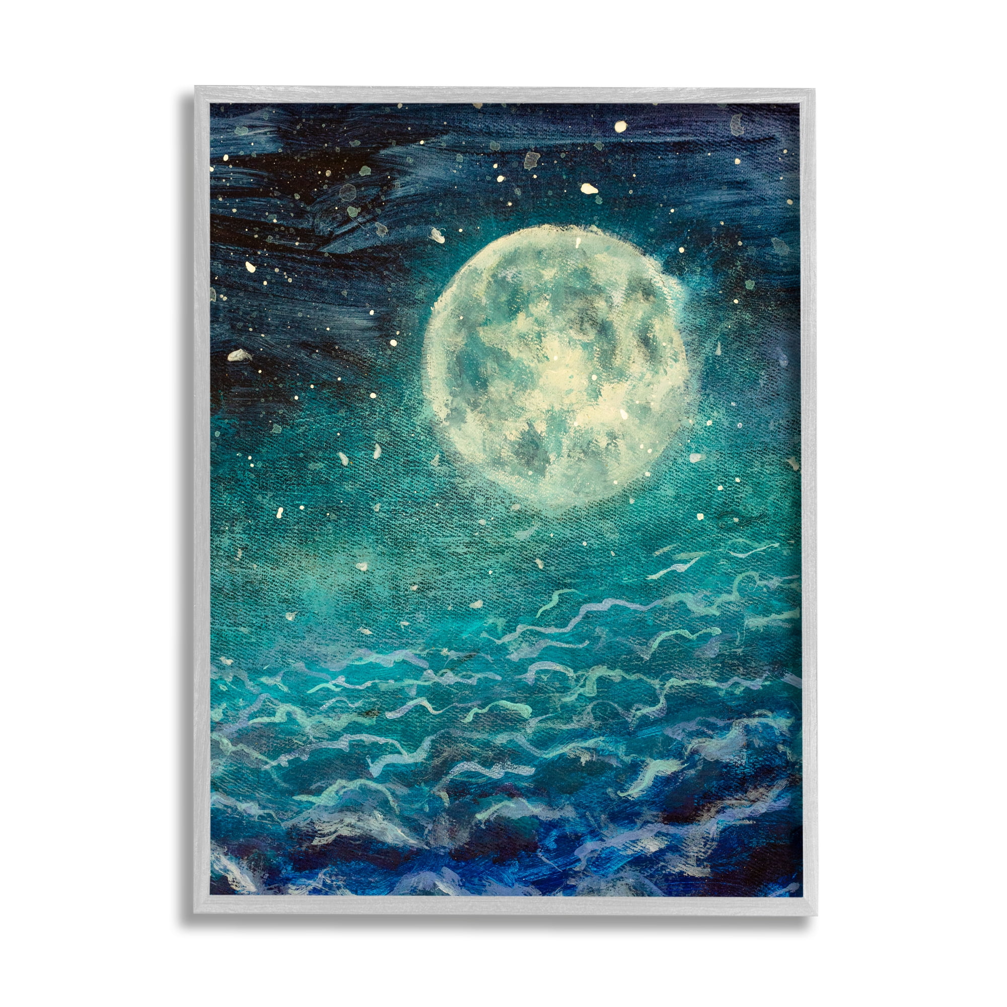 Stupell Industries Surreal Moon & Clouds Nature Painting Gray Framed Art Print Wall Art, 24 x 30