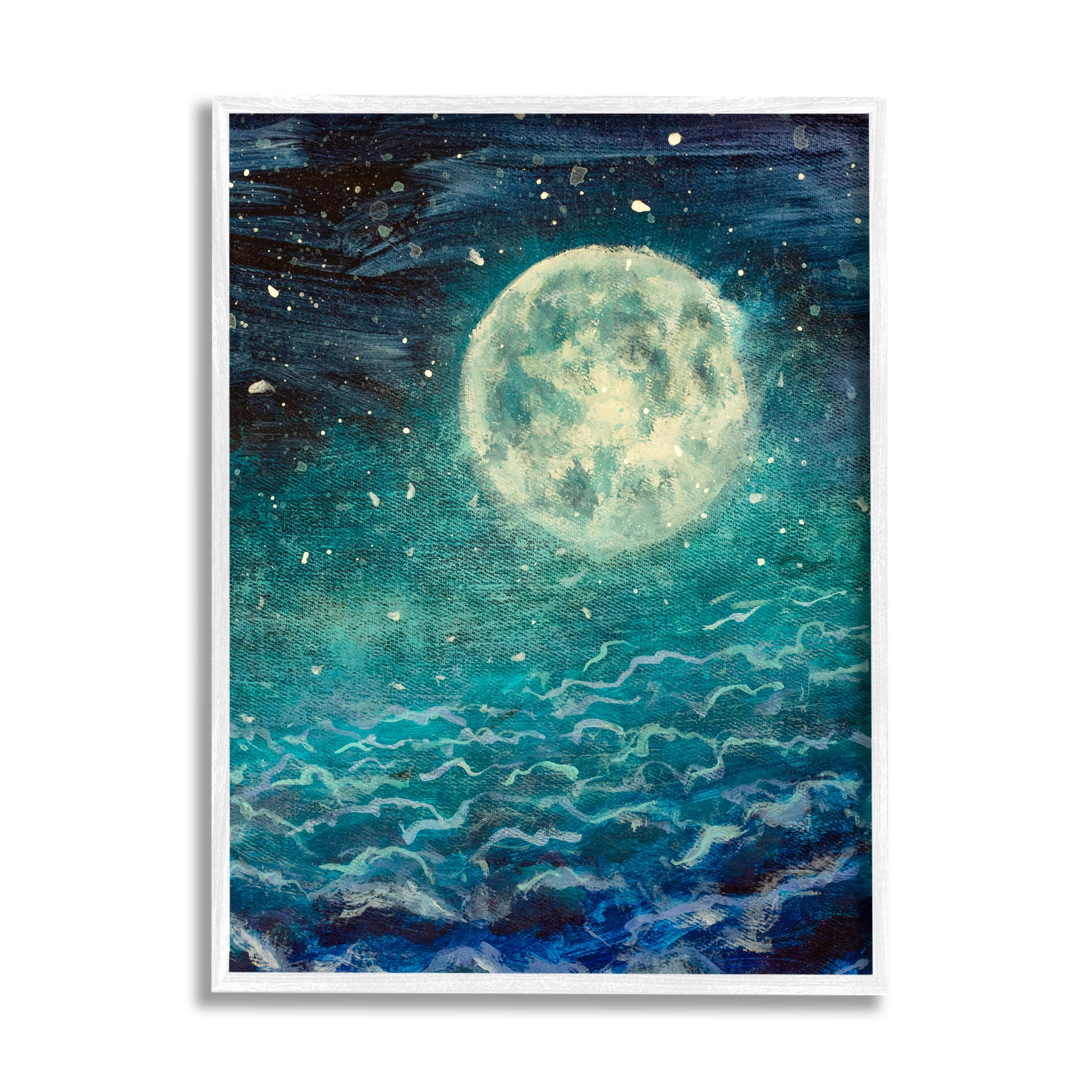 Stupell Industries Surreal Moon & Clouds Nature Painting White Framed Art Print Wall Art, 24 x 30