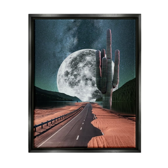 Stupell Industries Surreal Moon & Desert Highway Landscape Painting Black Floater Framed Canvas Art Print Wall Art, 17 x 21