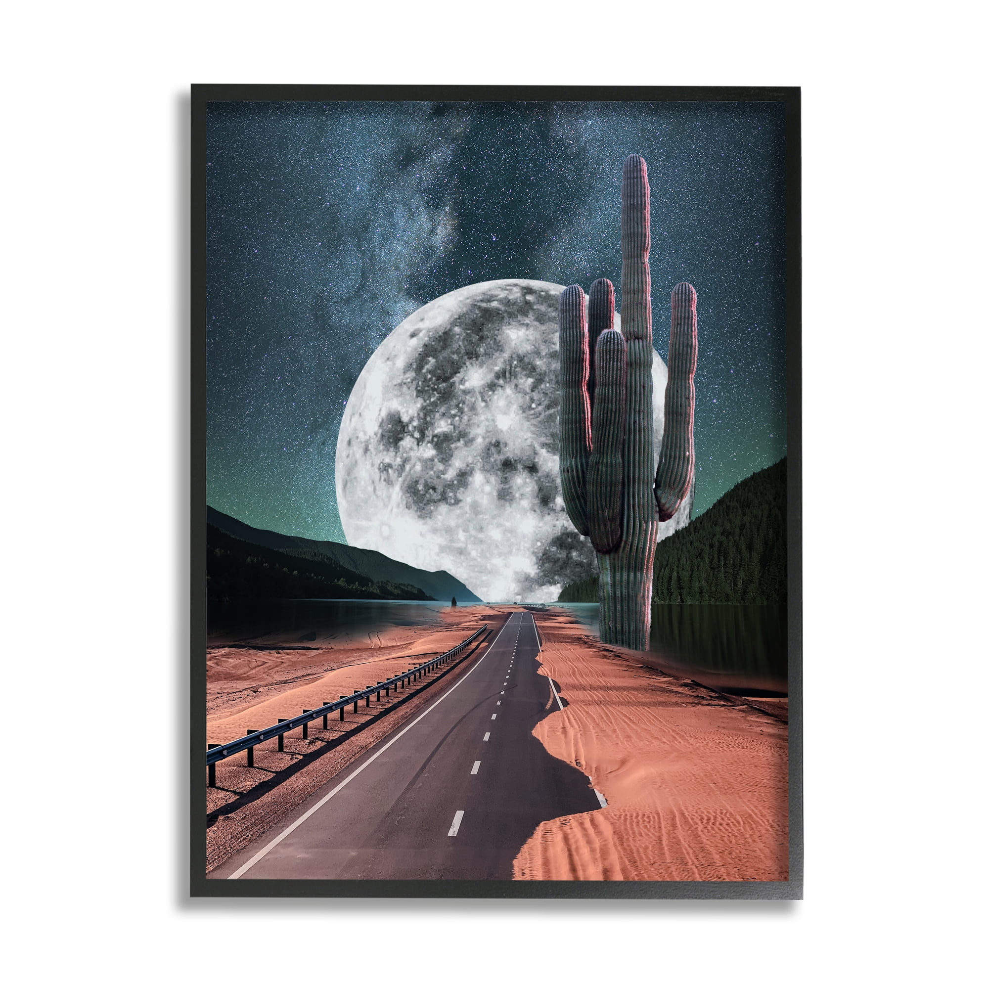 Stupell Industries Surreal Moon & Desert Highway Landscape Painting Black Framed Art Print Wall Art, 11 x 14