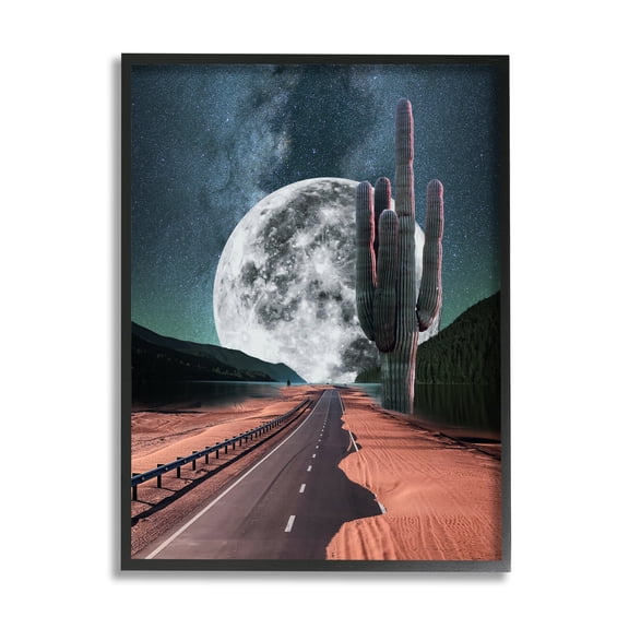 Stupell Industries Surreal Moon & Desert Highway Landscape Painting Black Framed Art Print Wall Art, 24 x 30