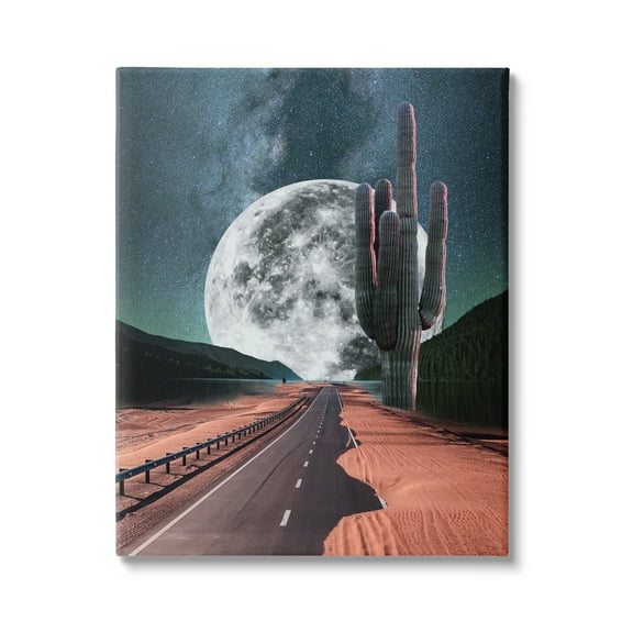 Stupell Industries Surreal Moon & Desert Highway Landscape Painting Gallery Wrapped Canvas Art Print Wall Art, 16 x 20