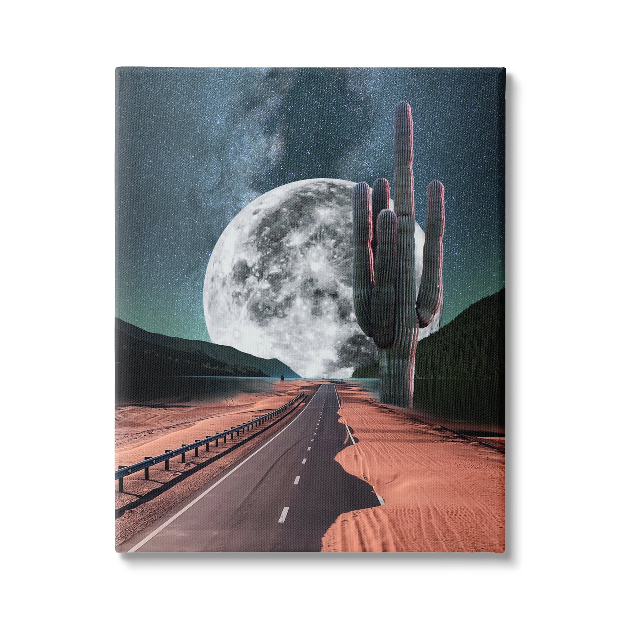 Stupell Industries Surreal Moon & Desert Highway Landscape Painting Gallery Wrapped Canvas Art Print Wall Art, 30 x 40
