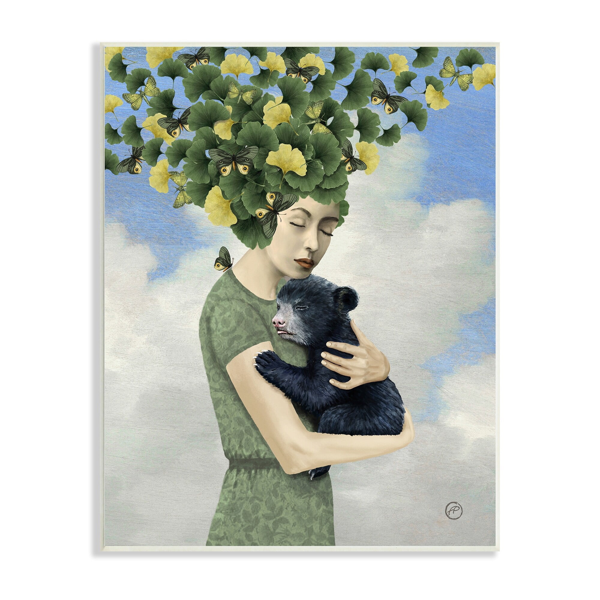 Stupell Industries Surreal Mother Earth Hair Vines Hugging Bear Cub ,10 x 15, Design by Paula Belle Flores
