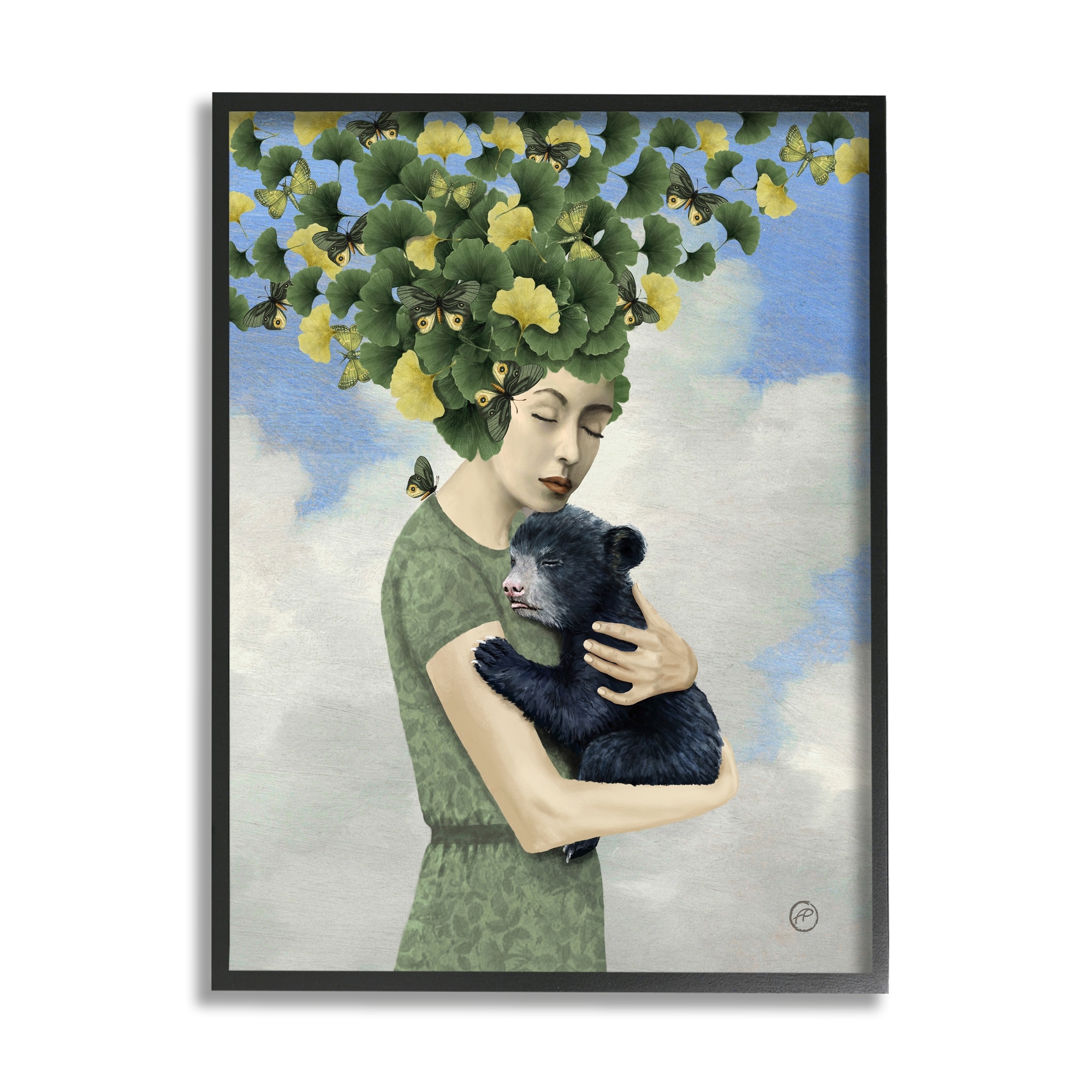 Stupell Industries Surreal Mother Earth Hair Vines Hugging Bear Cub ,11 x 14, Design by Paula Belle Flores