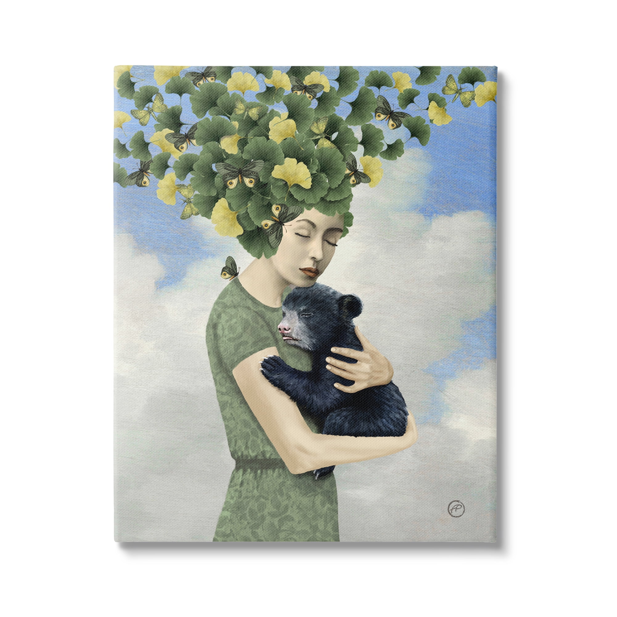 Stupell Industries Surreal Mother Earth Hair Vines Hugging Bear Cub ,36 x 48, Design by Paula Belle Flores