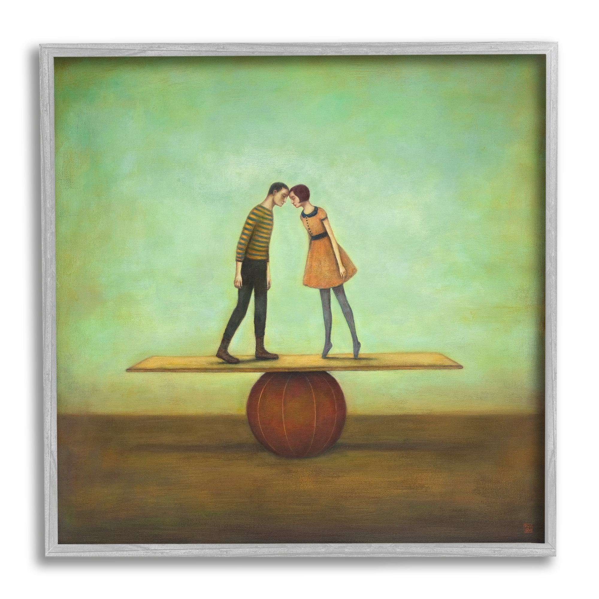 Surreal People Balancing Red Ball Together Painting Novelty Painting Framed Art Print Wall Art