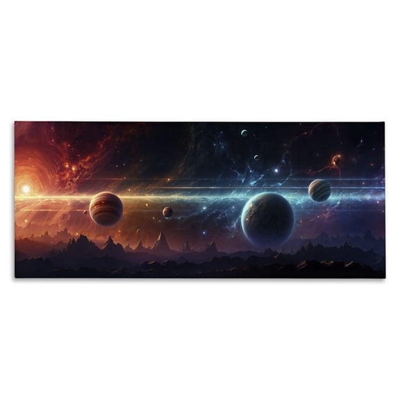 Stupell Industries Surreal Planets over Crags Outer Space Painting Wrapped Canvas Canvas Art Print Wall Art, 24 x 10