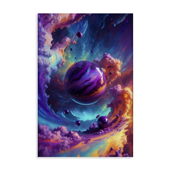 Stupell Industries Surreal Planets with Chromatic Clouds Outer Space Painting Wrapped Canvas Canvas Art Print Wall Art, 24 x 36