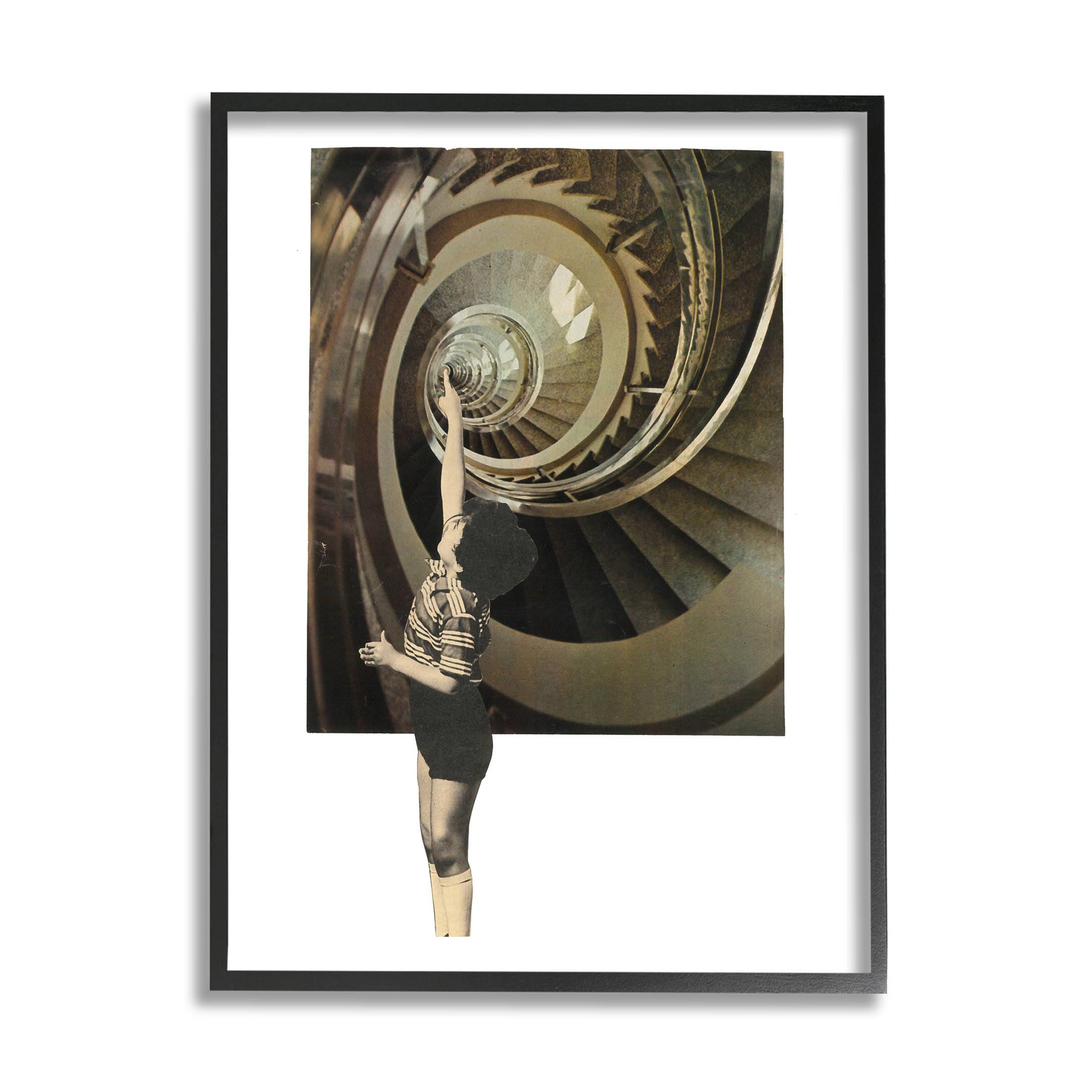 Stupell Industries Surreal Pointing Child Spiral Staircase Graphic Art Black Framed Art Print Wall Art, Design by Matheus Lopes Castro