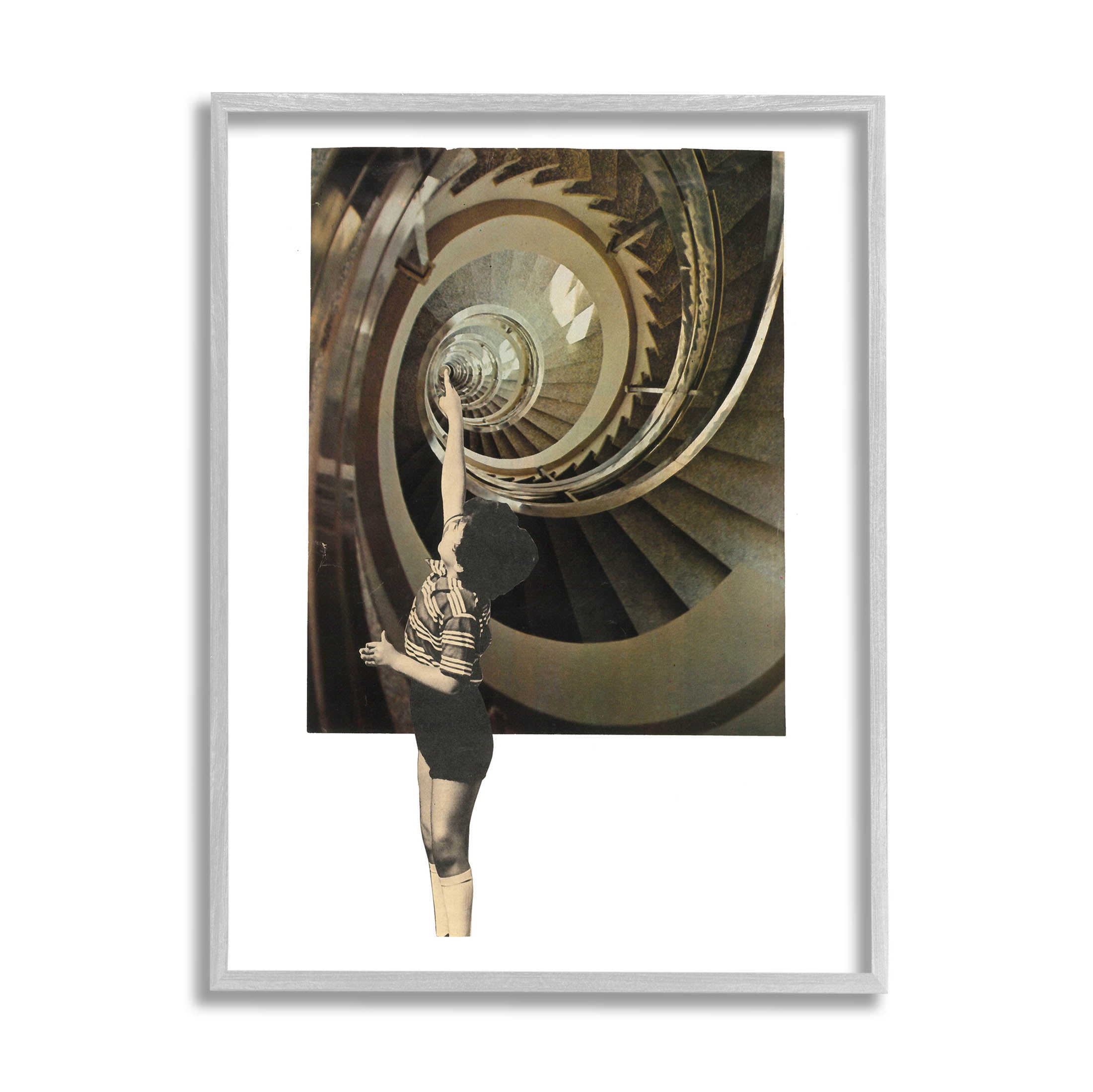 Stupell Industries Surreal Pointing Child Spiral Staircase Graphic Art Gray Framed Art Print Wall Art, Design by Matheus Lopes Castro
