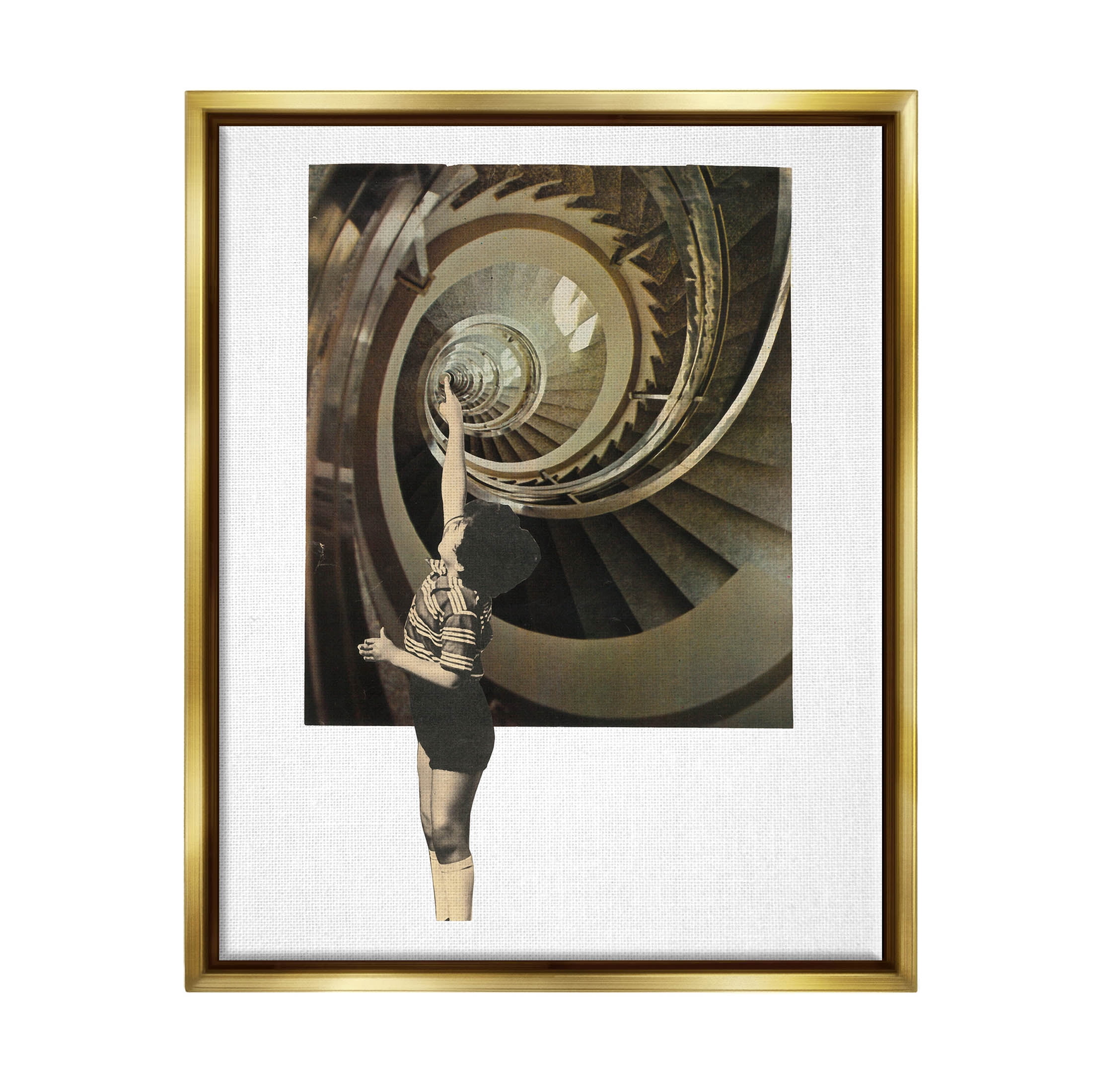 Stupell Industries Surreal Pointing Child Spiral Staircase Graphic Art Metallic Gold Floating Framed Canvas Print Wall Art, Design by Matheus Lopes Castro