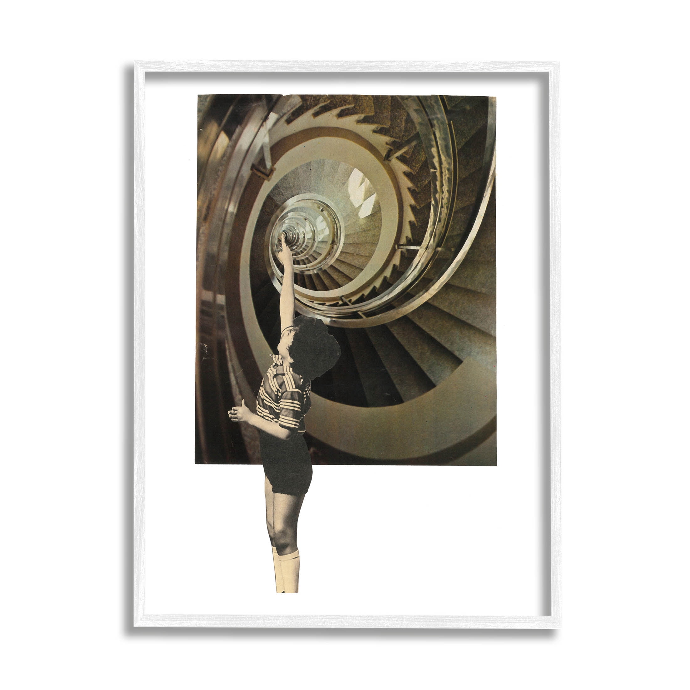 Stupell Industries Surreal Pointing Child Spiral Staircase Graphic Art White Framed Art Print Wall Art, Design by Matheus Lopes Castro