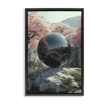 Stupell Industries Surreal Reflective Ball Landscape Painting Black Floater Framed Art Print Wall Art, 17 x 25