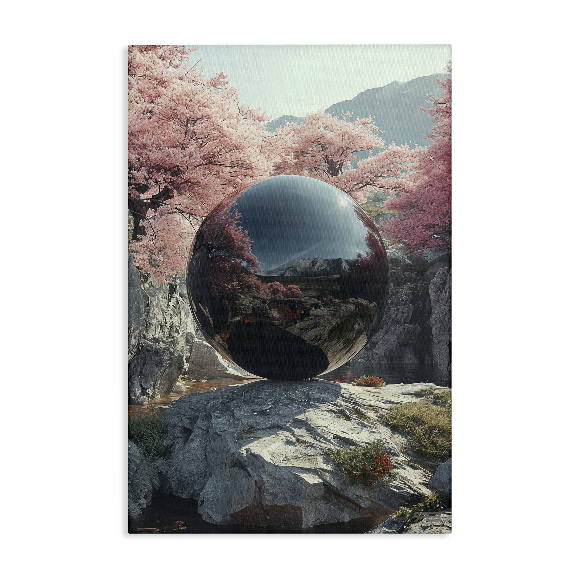 Stupell Industries Surreal Reflective Ball Landscape Painting Gallery Wrapped Canvas Art Print Wall Art, 30 x 45