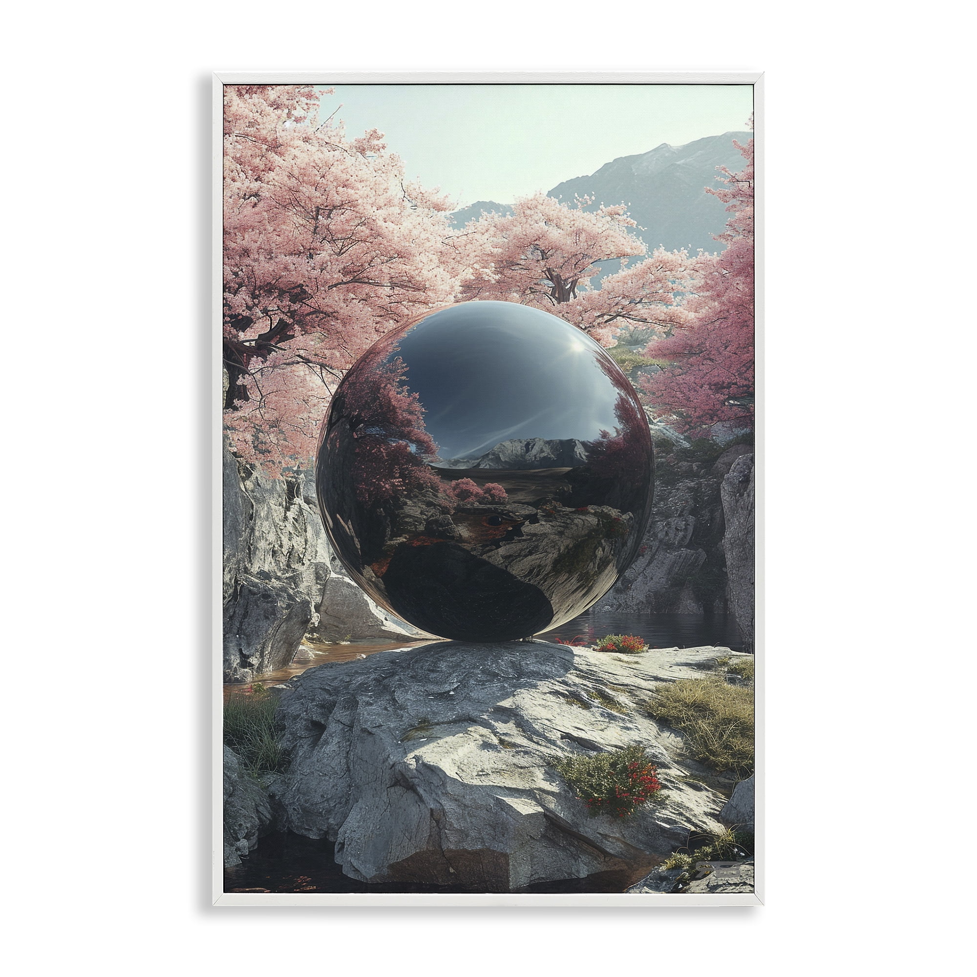Stupell Industries Surreal Reflective Ball Landscape Painting White Framed Art Print Wall Art, 12 x 18
