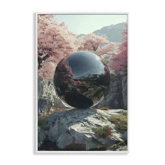 Stupell Industries Surreal Reflective Ball Landscape Painting White Framed Art Print Wall Art, 16 x 24