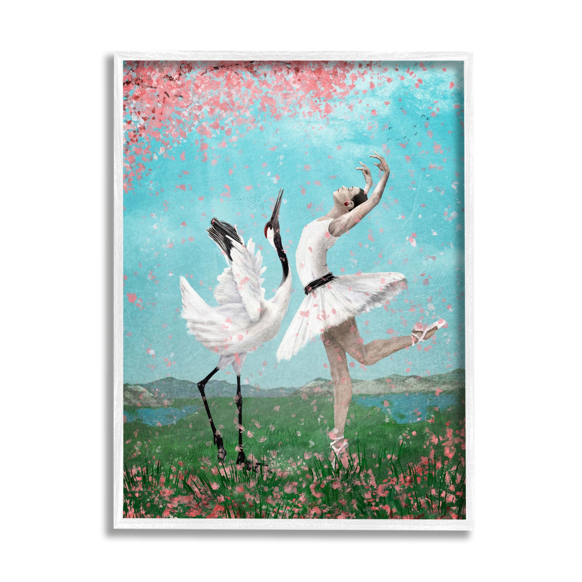 Stupell Industries Surreal Swan Ballet Lake Cherry Blossoms Dance Ballet,16 x 20, Design by Paula Belle Flores