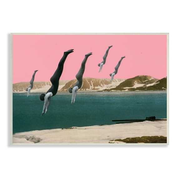 Stupell Industries Surreal Swimmers Diving Modern Pink Sunset Landscape Wood Wall Art, 19 x 13, Design by Cassia Beck