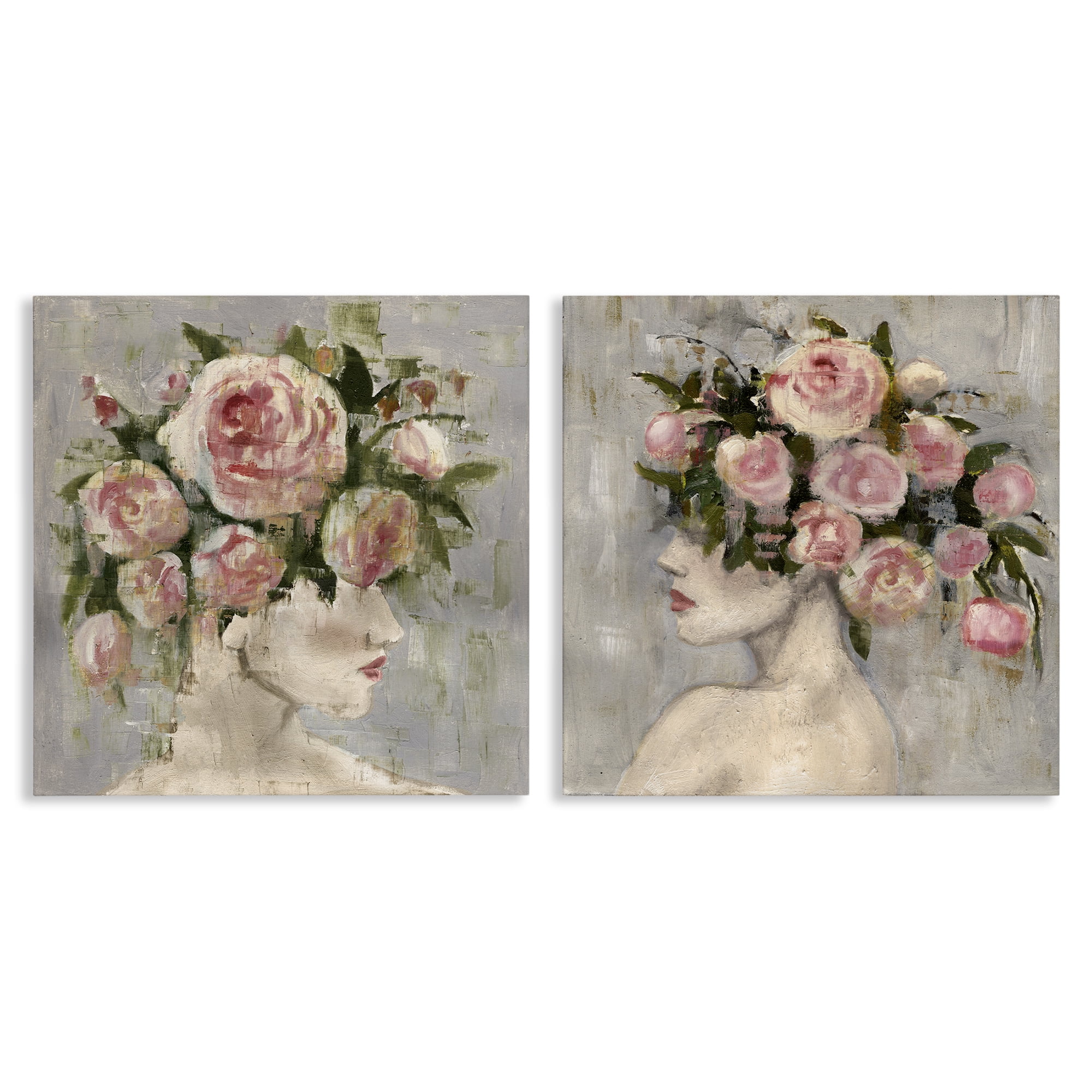 Stupell Industries Surreal Women with Roses People Painting Wrapped Canvas Art Print Wall Art, 17 x 17, Set of 2